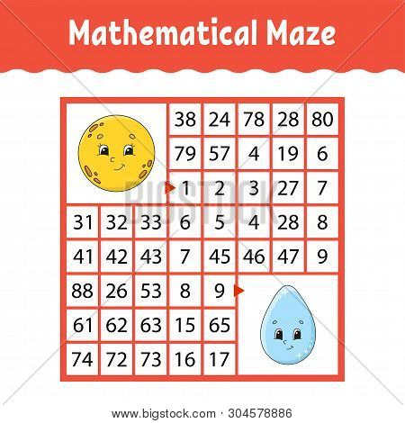 Mathematical Colored Square Maze. Education Developing Worksheet. Game For Kids. Puzzle For Children