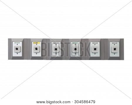 Medical Gas Outlet - Nitrous Oxide - Oxygen - Air - Vacuum Plugin On White Background.
