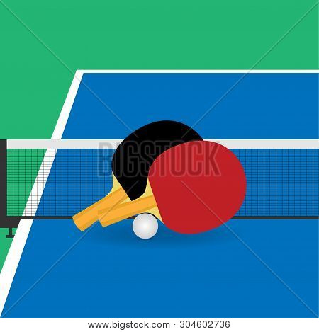 Table Tennis Rackets And Ball Neat The Net