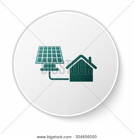Green House With Solar Panel Icon Isolated On White Background. Ecology, Solar Renewable Energy. Eco