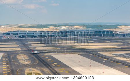 Istanbul, Turkey - 25 May 2019:  Aerial View Of Main Terminal And Gates Of New Istanbul Airport Know