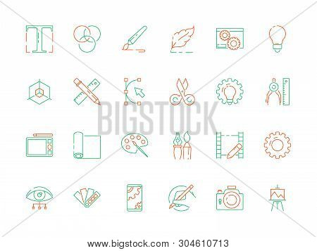 Design Tools Icon. Code Web Designs Artist Items Internet Programming Poligrafia Vector Thin Icons. 