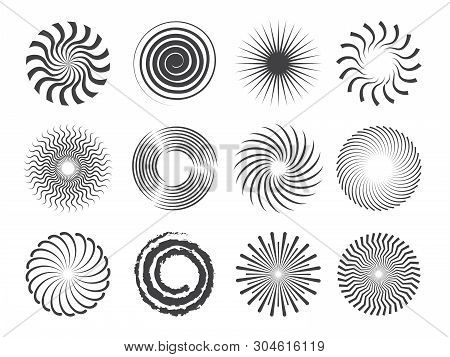 Spiral Design. Circles Swirls And Stylized Whirlpool Abstract Vector Shapes Isolated. Illustration O