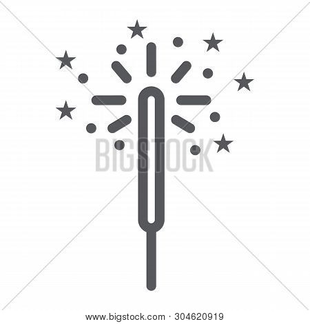 Sparkler Line Icon, Celebration And Party, Bengal Light Sign, Vector Graphics, A Linear Pattern On A