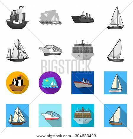 Vector Illustration Of Yacht And Ship Symbol. Collection Of Yacht And Cruise Vector Icon For Stock.