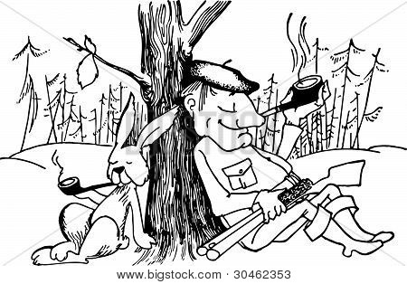 Cazador y jackrabbit