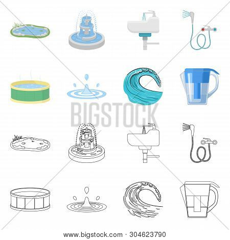 Vector Design Of Water And Drop Symbol. Set Of Water And Splash Vector Icon For Stock.