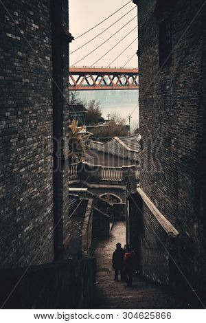 Dongshuimen Bridge viewed from Xiahao Old street in Chongqing, China.
