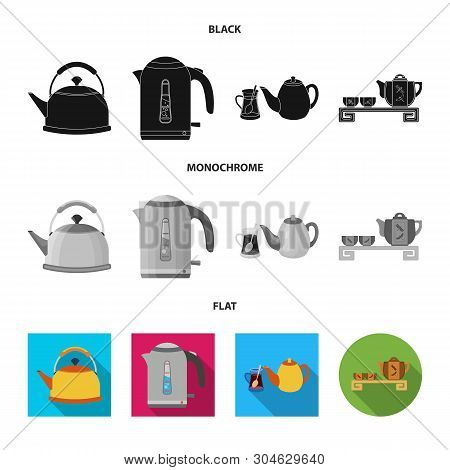 Vector Design Of Kettle And Tea Logo. Set Of Kettle And Electric Vector Icon For Stock.