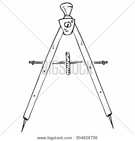 Compass For Geometry Icon. Vector Illustration Of A Compass. Hand Drawn Drawing And Drawing Tool.