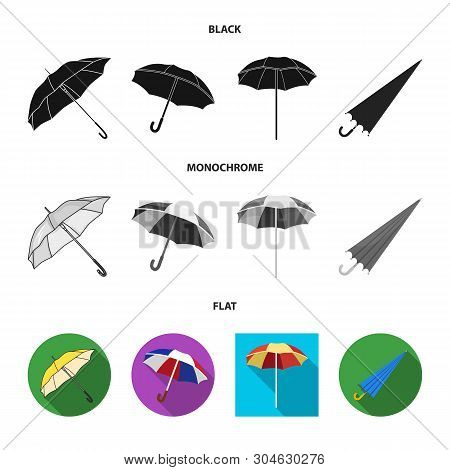Vector Design Of Umbrella And Cloud Sign. Set Of Umbrella And Rain Stock Vector Illustration.