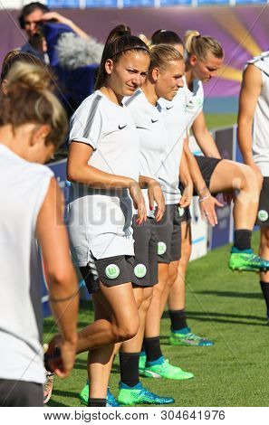 Kyiv, Ukraine - May 23, 2018: Vfl Wolfsburg Players In Action During Training Session Before Uefa Wo