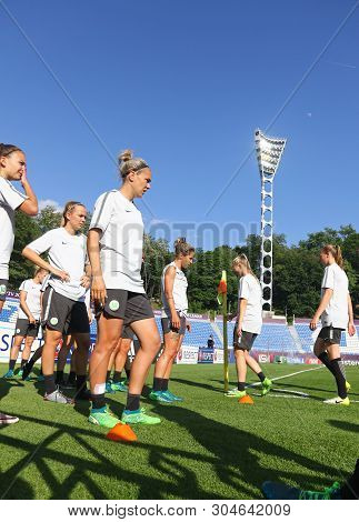 Kyiv, Ukraine - May 23, 2018: Vfl Wolfsburg Players In Action During Training Session Before Uefa Wo