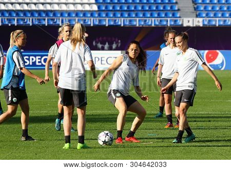 Kyiv, Ukraine - May 23, 2018: Vfl Wolfsburg Players In Action During Training Session Before Uefa Wo