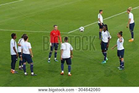 Kyiv, Ukraine - May 23, 2018: Olympique Lyonnais Players In Action During Training Session Before Ue