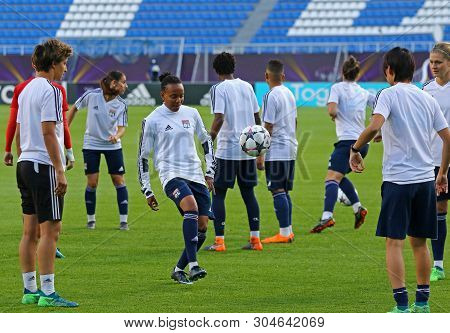 Kyiv, Ukraine - May 23, 2018: Olympique Lyonnais Players In Action During Training Session Before Ue