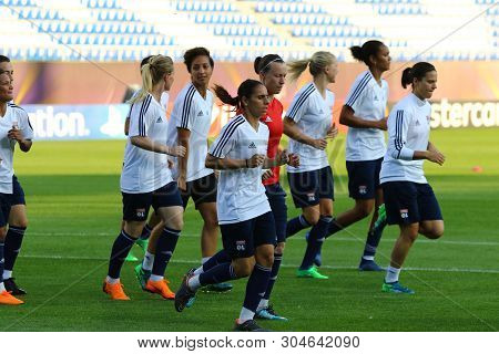 Kyiv, Ukraine - May 23, 2018: Olympique Lyonnais Players Run On The Pitch During Training Session Be