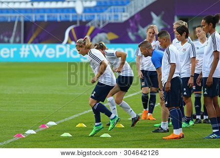 Kyiv, Ukraine - May 23, 2018: Olympique Lyonnais Players In Action During Training Session Before Ue
