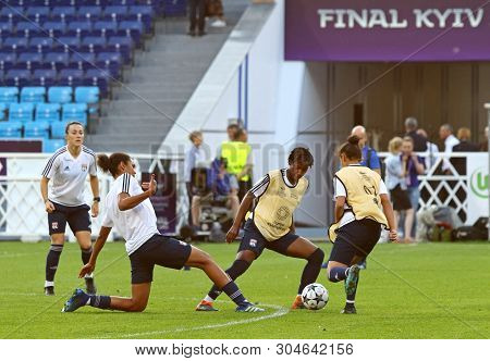 Kyiv, Ukraine - May 23, 2018: Olympique Lyonnais Players In Action During Training Session Before Ue