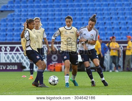 Kyiv, Ukraine - May 23, 2018: Olympique Lyonnais Players In Action During Training Session Before Ue