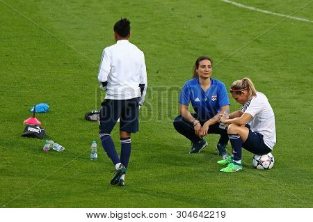 Kyiv, Ukraine - May 23, 2018: Olympique Lyonnais Players In Action During Training Session Before Ue