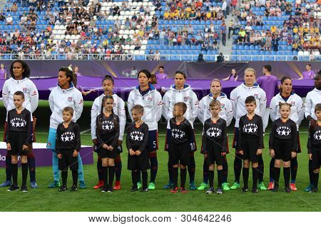Kyiv, Ukraine - May 24, 2018: Olympique Lyonnais Players Listen To Champions League Anthem Before Th
