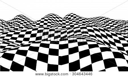 Optical Illusion Wave. Chess Waves Board. Abstract 3D Black And White Illusions. Horizontal Lines St