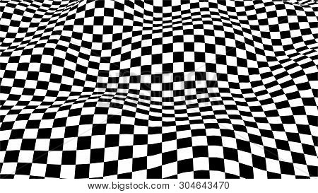 Optical Illusion Wave. Chess Waves Board. Abstract 3D Black And White Illusions. Horizontal Lines St