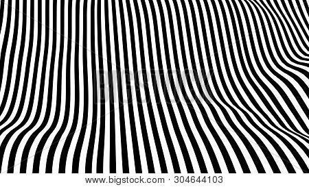 Optical Illusion Wave. Abstract 3D Black And White Illusions. Horizontal Lines Stripes Pattern Or Ba