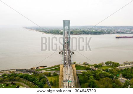 Aerial View Of The Verrazzano-narrows Bridge In Brooklyn And Staten Island.