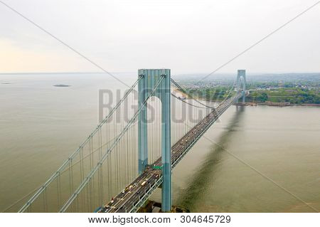Aerial View Of The Verrazzano-narrows Bridge In Brooklyn And Staten Island.