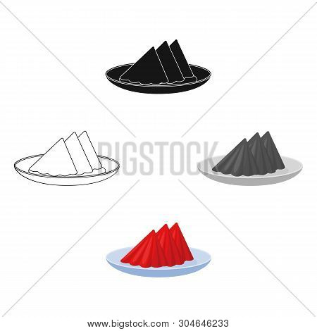 Folded Napkins On The Plate Icon In Cartoon, Black Style Isolated On White Background. Event Service
