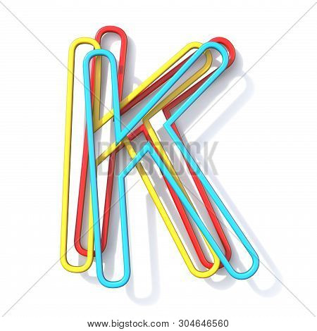 Three Basic Color Wire Font Letter K 3d Rendering Illustration Isolated On White Background