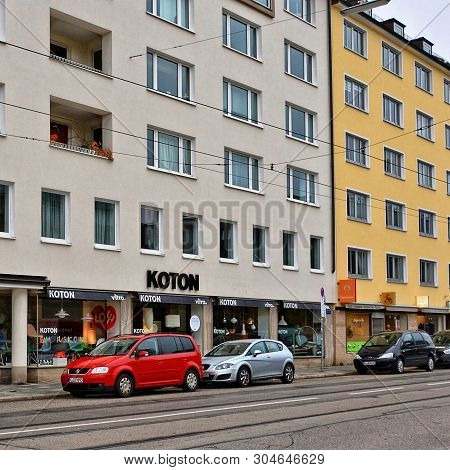 German Streets. Houses And Cars. Modern Cityscape. Koton Store. German Architecture. City Life Of We