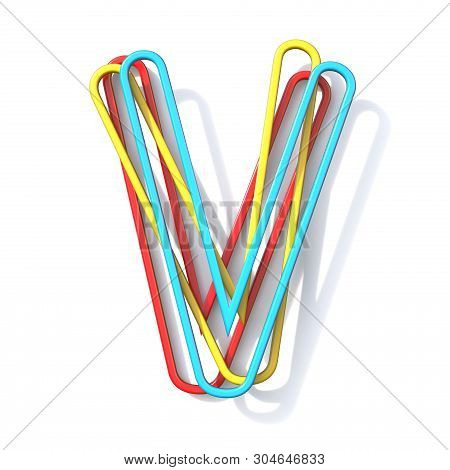 Three Basic Color Wire Font Letter V 3d Rendering Illustration Isolated On White Background