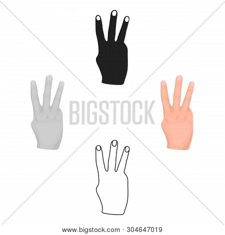 Three Fingers Icon In Cartoon, Black Style Isolated On White Background. Hand Gestures Symbol Stock 