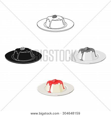 Panna Cotta Icon In Cartoon, Black Style Isolated On White Background. Milk Product And Sweet Symbol