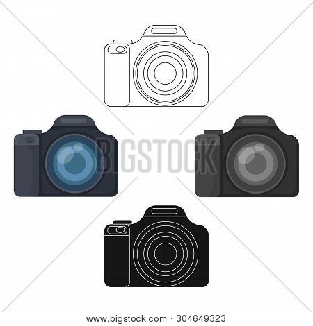 Digital Camera Icon In Cartoon, Black Style Isolated On White Background. Rest And Travel Symbol Sto