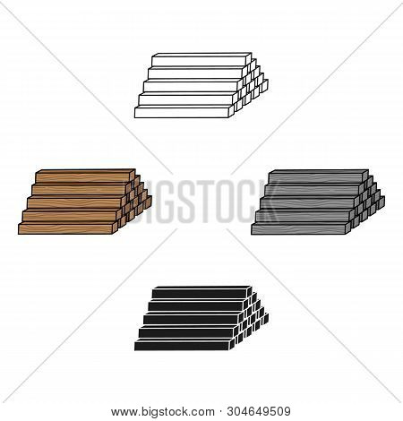 Stack Of Lumbers Icon In Cartoon, Black Style Isolated On White Background. Sawmill And Timber Symbo
