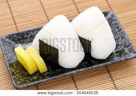 Onigiri, Japanese Food, Japanese Rice Ball, Rice Triangle With Seaweed