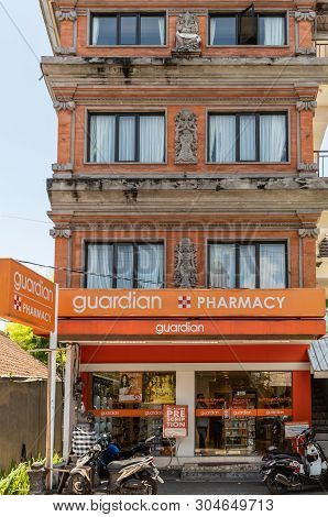 Ubud, Bali, Indonesia - February 26, 2019: Downtown Pedang Tegal, Ji. Hanoman Street, Commercial Dis