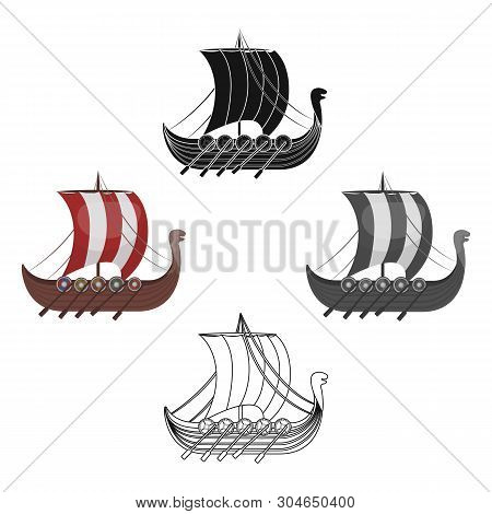Viking S Ship Icon In Cartoon, Black Style Isolated On White Background. Vikings Symbol Stock Vector