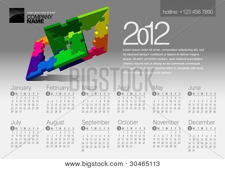 2012 달력입니다. 벡터 일러스트 레이 션