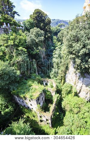 Foliage Has Overgrown The Ancient Mills Vallum In Sorrento, Italy