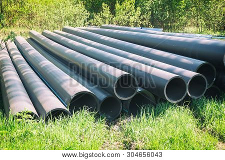 Hdpe Pipe For Water Supply At Construction Site Construction Of A Water Supply System Plastic Pipes