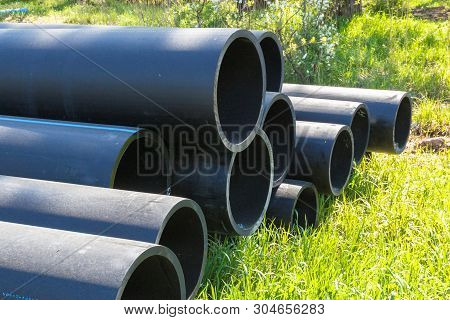 Hdpe Pipe For Water Supply At Construction Site Construction Of A Water Supply System Plastic Pipes