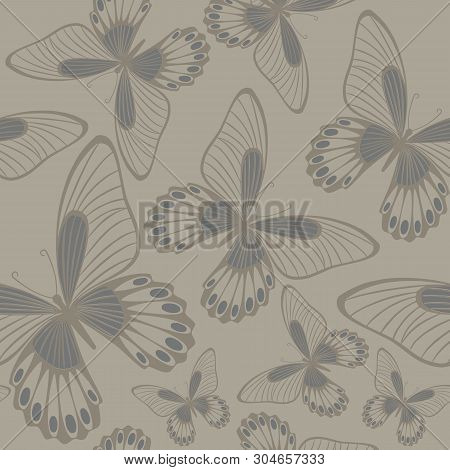 Seamless Pattern Butterflies In Neutral Colors, Butterfly Repeat Pattern For Textile Design, Fabric 
