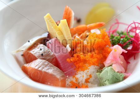 Bowl Of Japanese Mix Sashimi Don On Rice