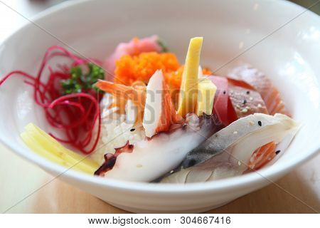 Bowl Of Japanese Mix Sashimi Don On Rice