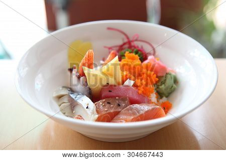 Bowl Of Japanese Mix Sashimi Don On Rice
